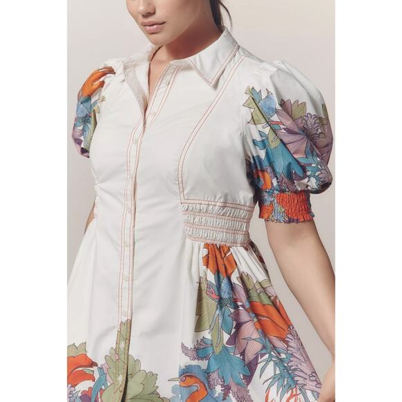 nwt ANTHROPOLOGIE MAEVE sz 3X Puff Sleeve Smocked Shirt Dress - Picture 2 of 4